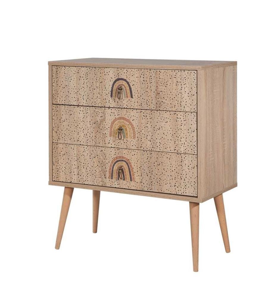 Kommode, Multicolor, Melaminbeschichtete Spanplatte, Holzbeine
