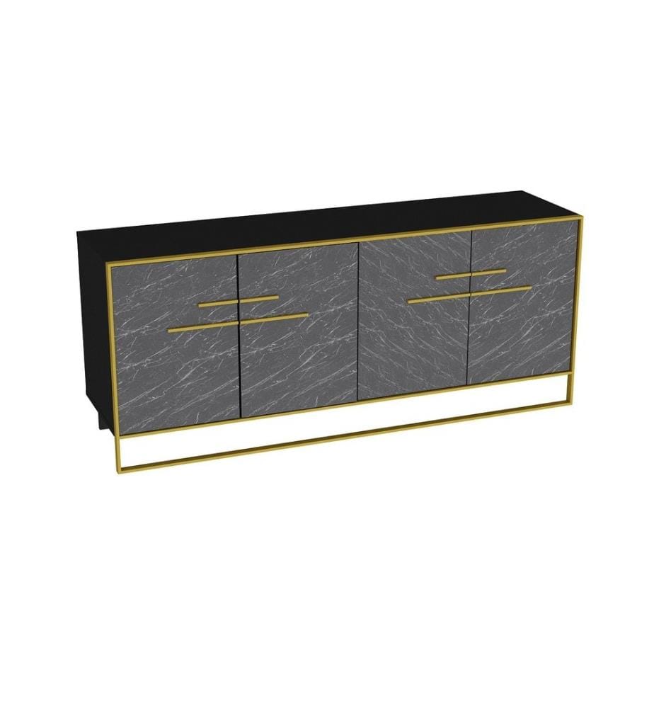 Console, Gold Black, panneau de particules mélaminé, partie métallique Gold