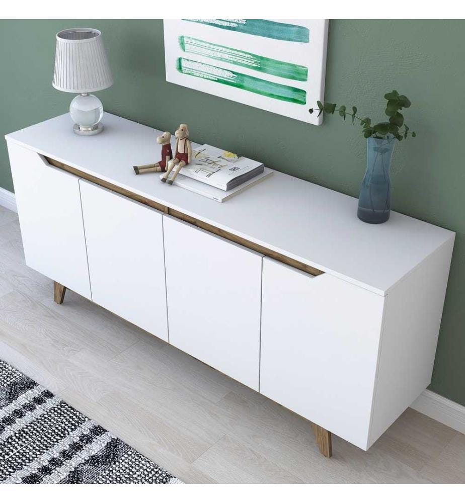 Console, noyer blanc, panneau de particules mélaminé