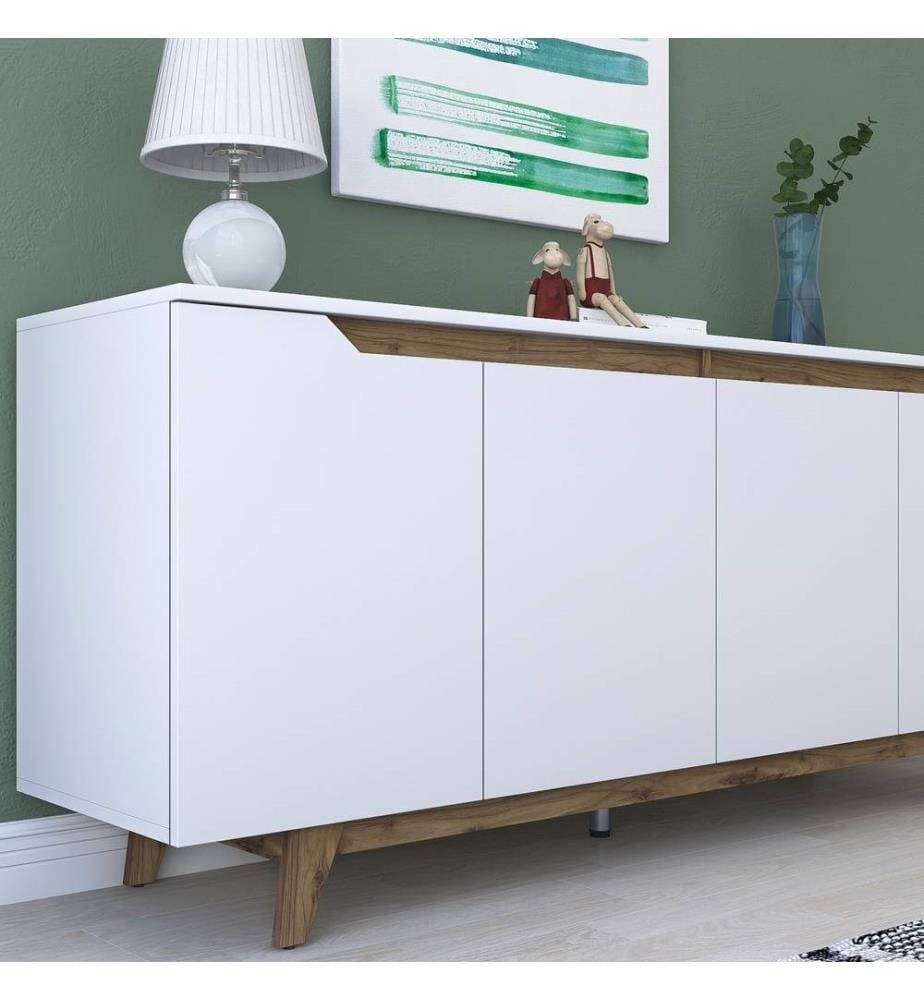 Console, noyer blanc, panneau de particules mélaminé