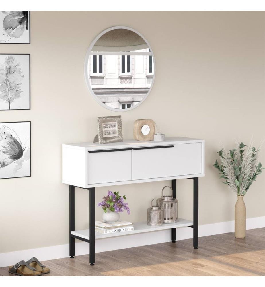Credenza, Bianco, Truciolato rivestito in melamina