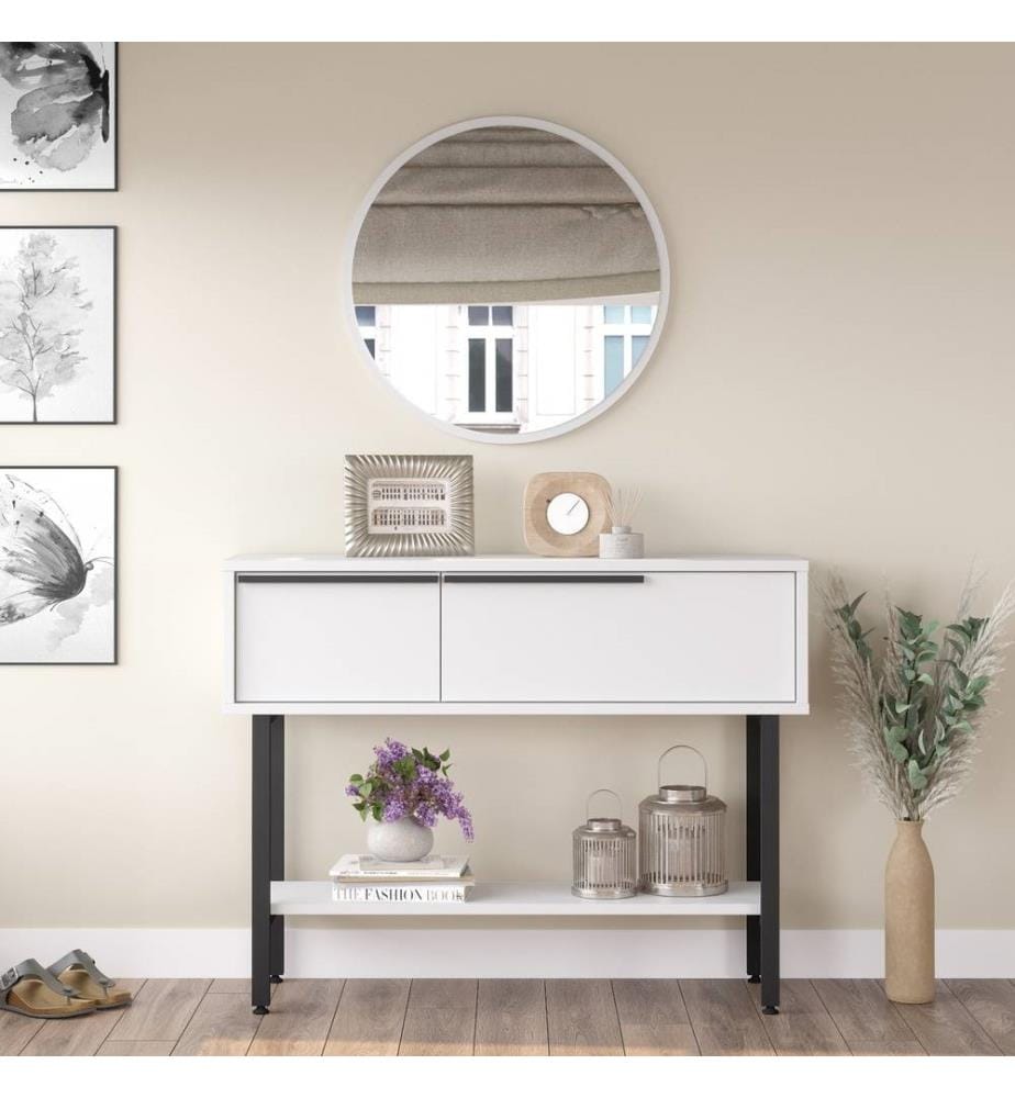 Credenza, Bianco, Truciolato rivestito in melamina