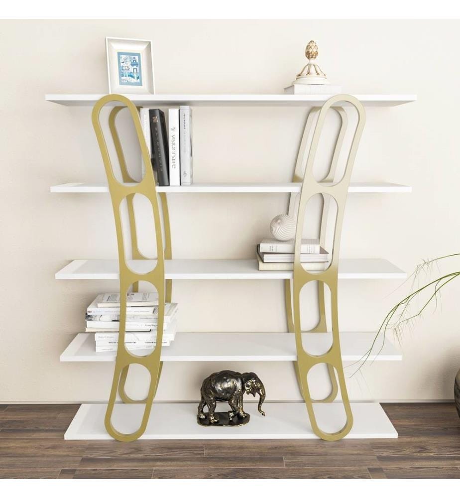 Bücherregal, Weiss, Gold, Melaminbeschichtete Spanplatte