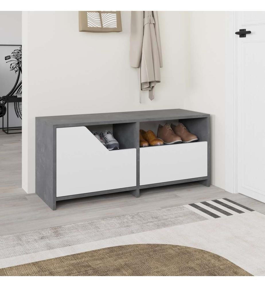 Meuble à chaussures, gris, blanc, panneau de particules mélaminé