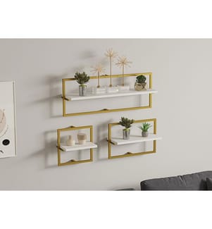 Wandregal, Weiss, Gold, Melaminbeschichtete Spanplatte