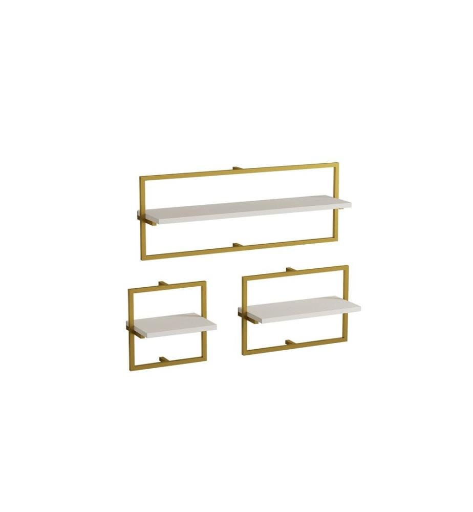Etagère murale, blanc, or, panneau de particules mélaminé