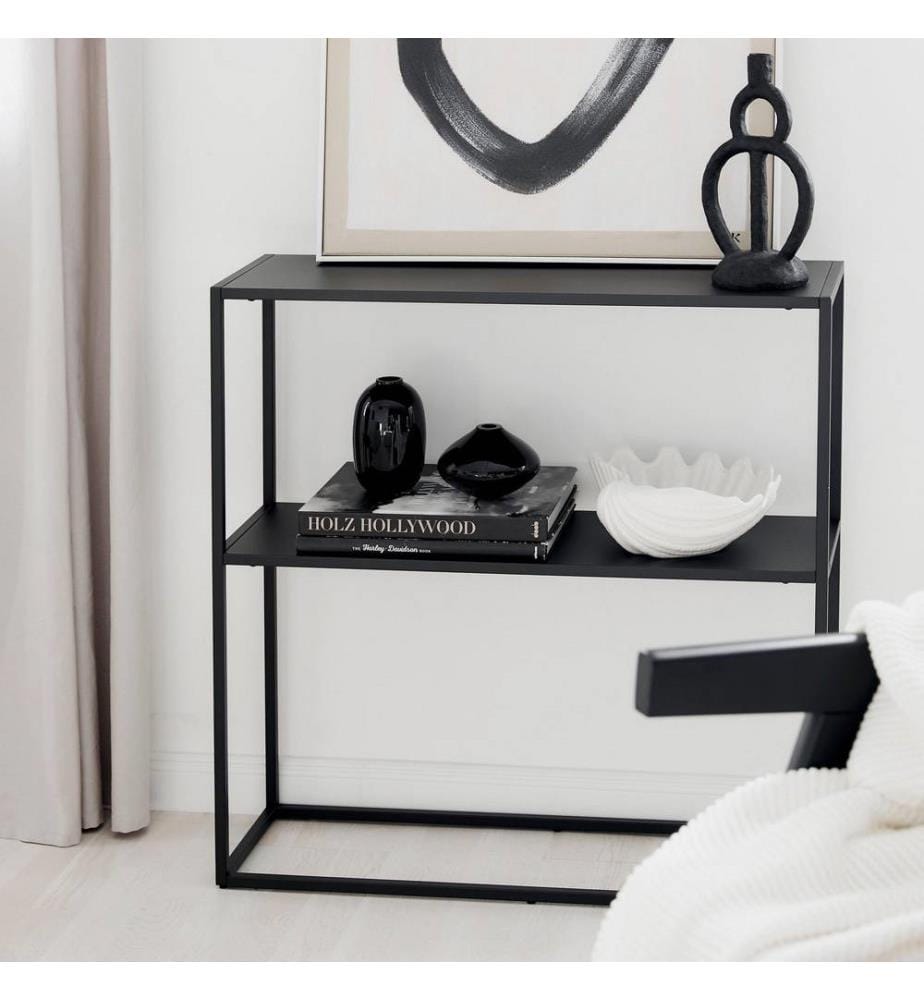 Buffet, noir, panneau de particules mélaminé, pieds en métal