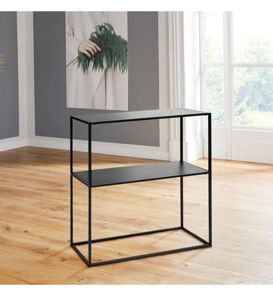 Buffet, noir, panneau de particules mélaminé, pieds en métal
