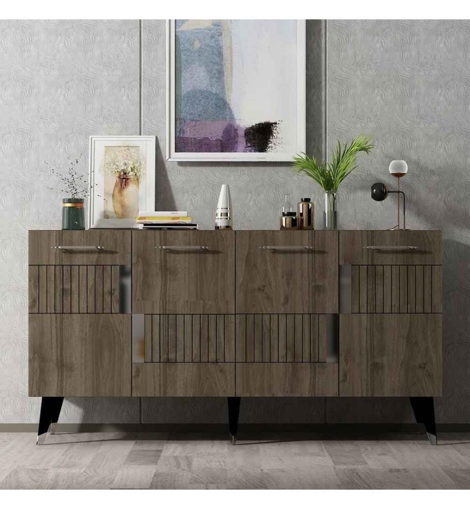 Console, Noce, Argento, Pannello di particelle rivestito di melamina