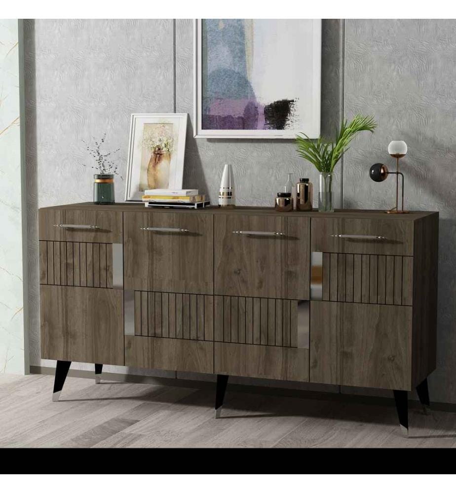 Console, Noce, Argento, Pannello di particelle rivestito di melamina