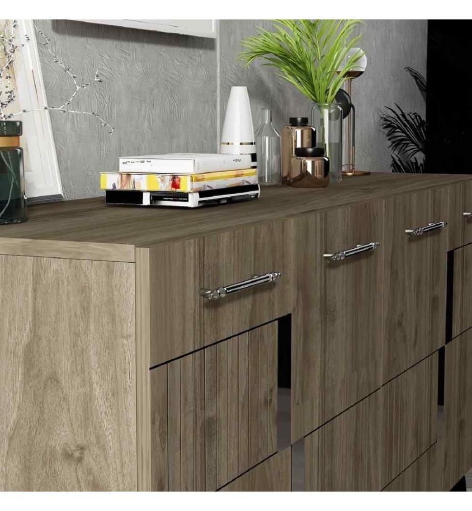 Console, Noce, Argento, Pannello di particelle rivestito di melamina