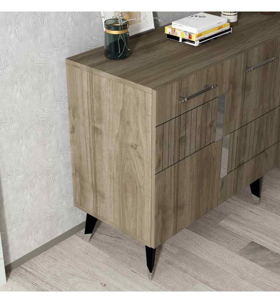 Console, Noce, Argento, Pannello di particelle rivestito di melamina