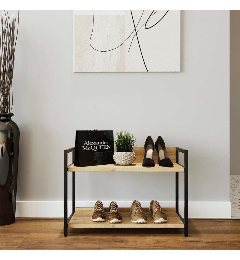 Meuble à chaussures, chêne, noir, panneau de particules mélaminé