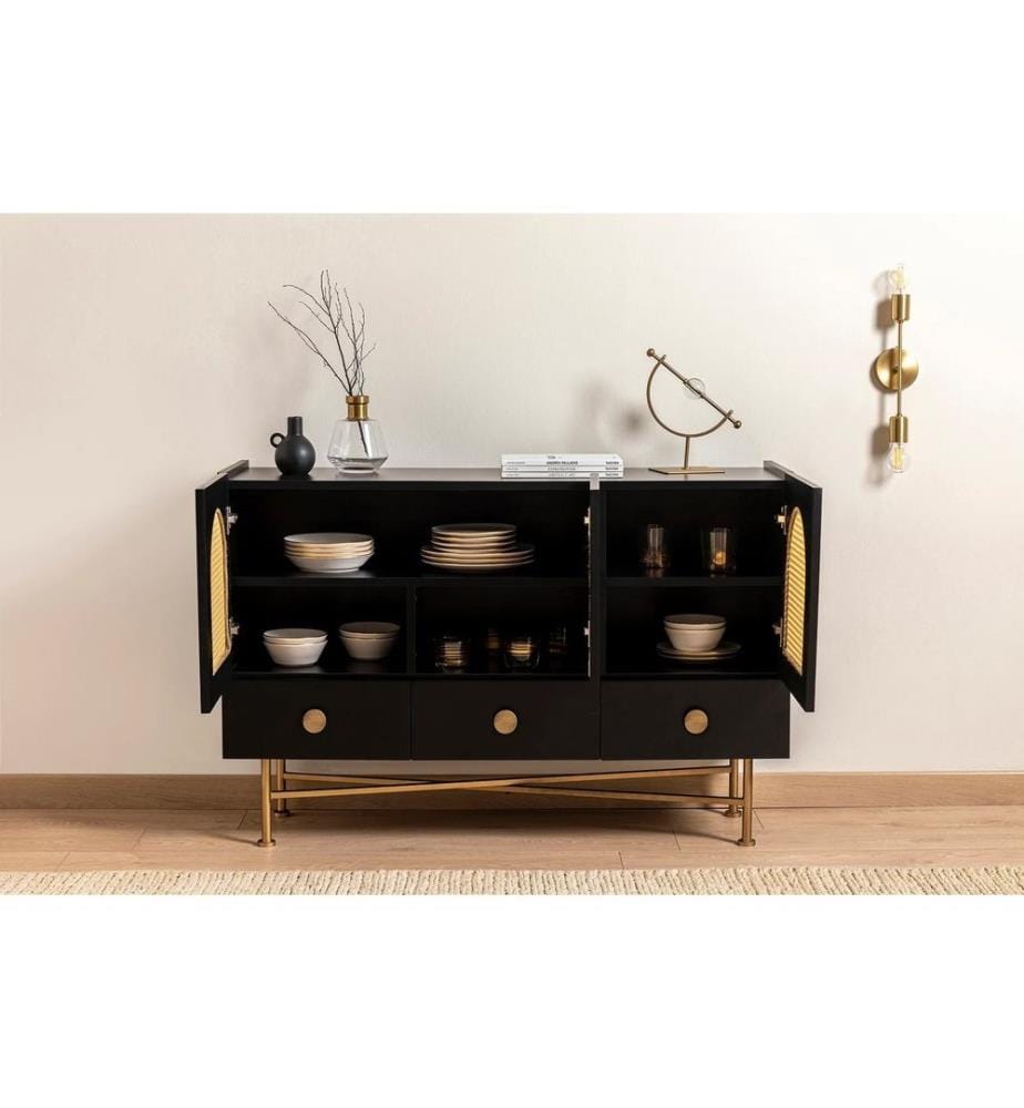 Console, Noir, panneau de particules mélaminé, pieds en métal