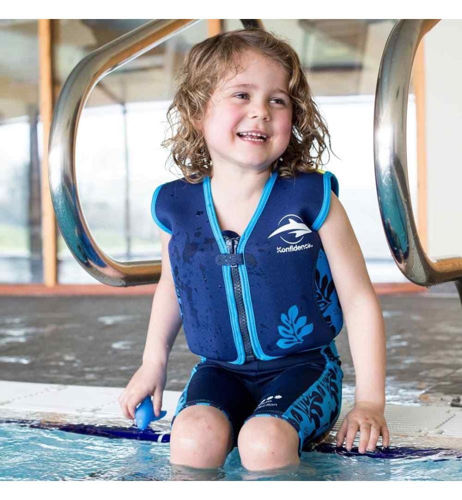 Kinder-Schwimmweste navyblau Palme, 4-5 Jahre