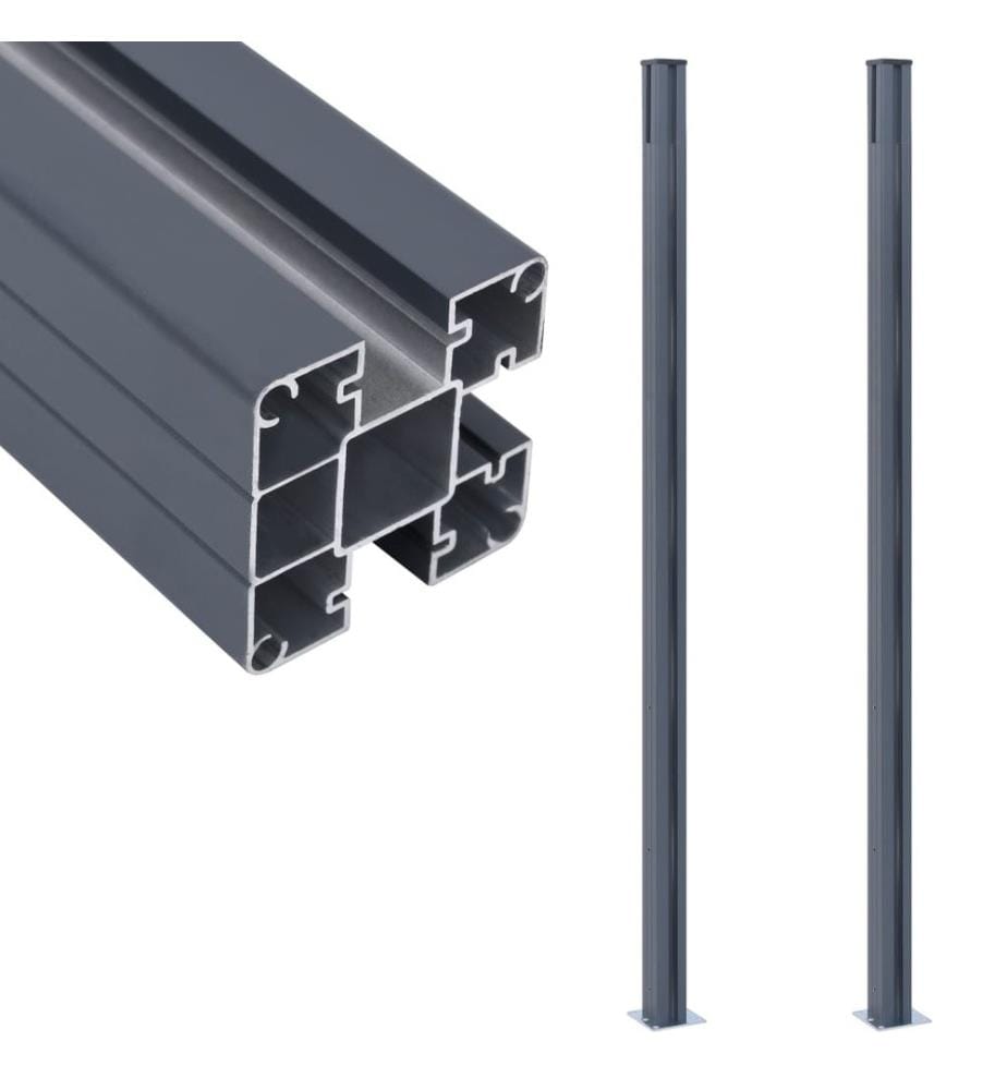Zaunpfosten 2 Stk. Dunkelgrau 185 cm Aluminium