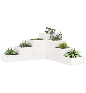 Pflanzentreppe 4 Stufen 80,5x79x36 cm Weiss Massivholz Kiefer