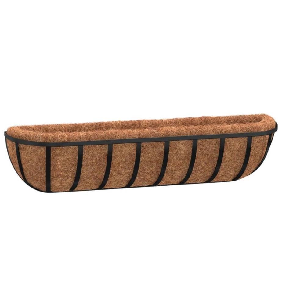 Wand-Pflanzkörbe 2 Stk. Kokoseinlage Schwarz 91x20x23 cm Stahl