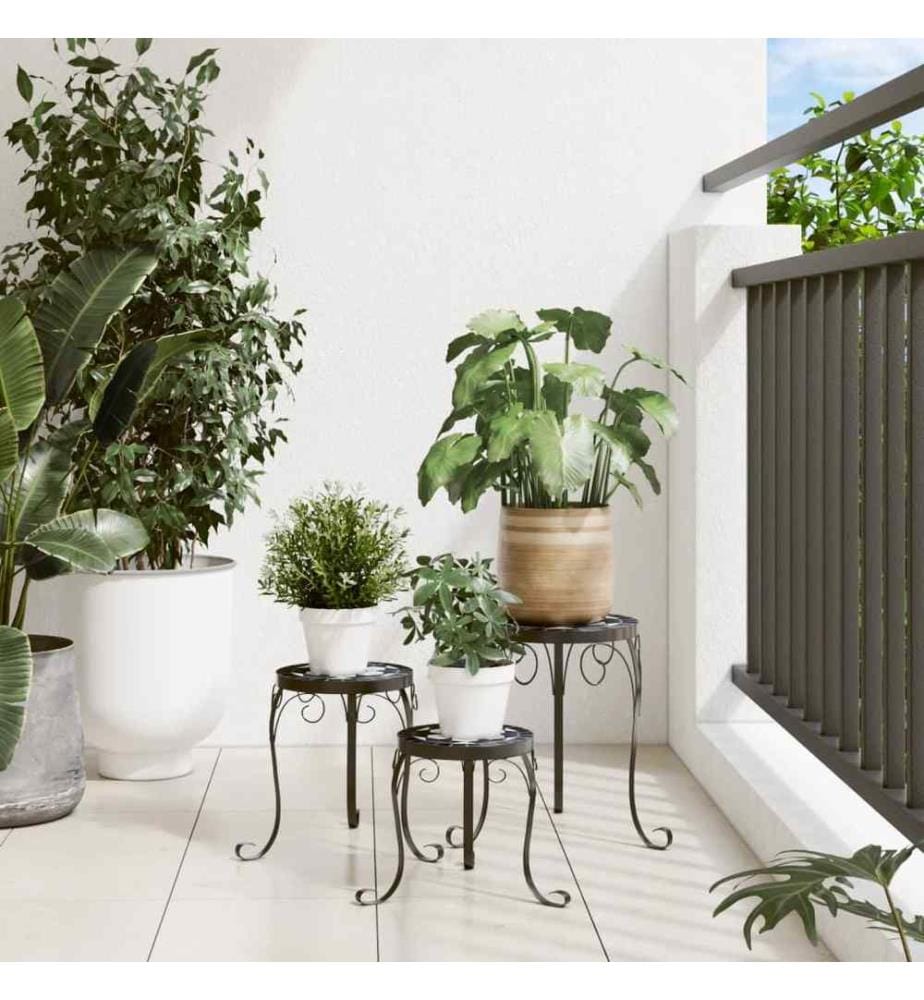 Pflanzenständer 3 Stk. Schwarz und Weiss Keramik