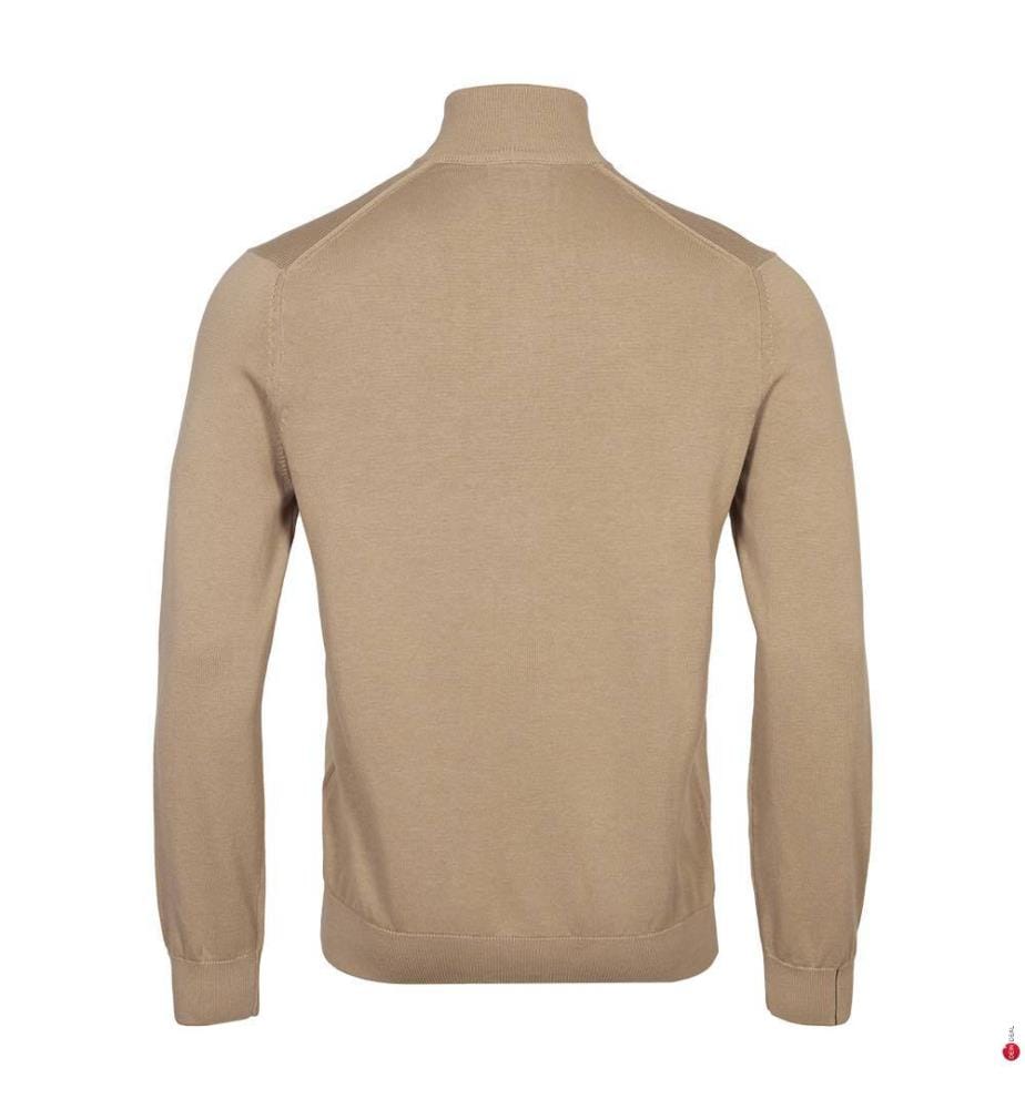 Einfarbiger Pullover mit Reissverschluss und Stehkragen aus Baumwolle - Beige