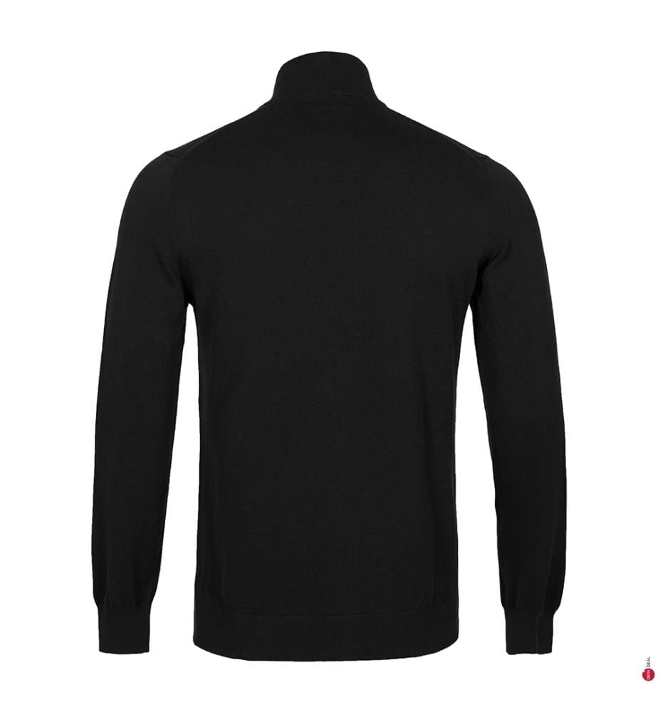 Einfarbiger Pullover mit Reissverschluss und Stehkragen aus Baumwolle - Schwarz