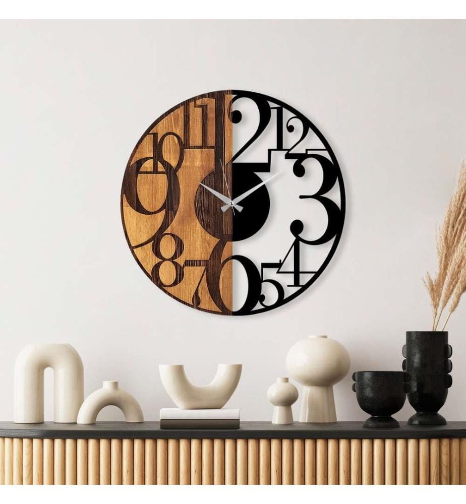 Wallity Decorative Wooden Wall Clock, Walnut Bla… | DeinDeal