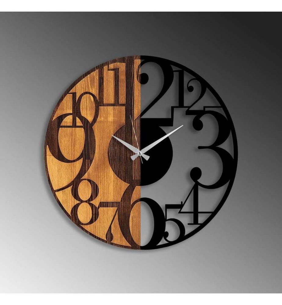 Wallity Decorative Wooden Wall Clock, Walnut Bla… | DeinDeal