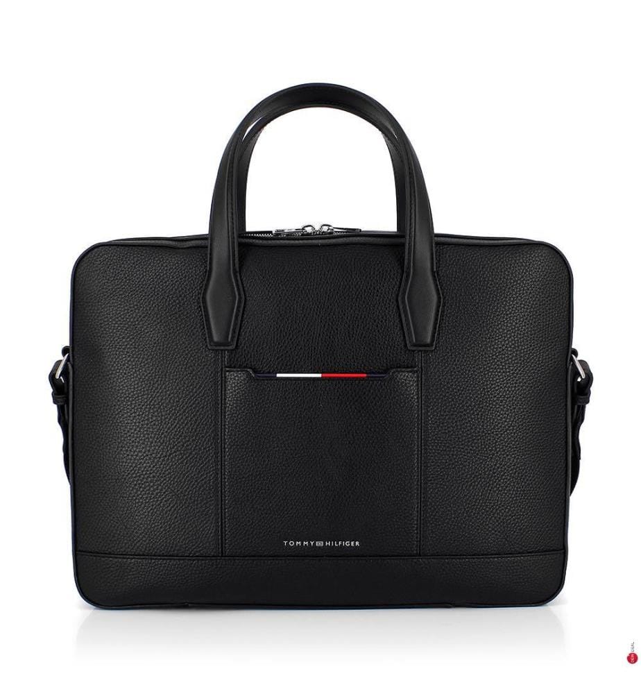 Computertasche mit Logo und Feinkörnereffekt - Schwarz
