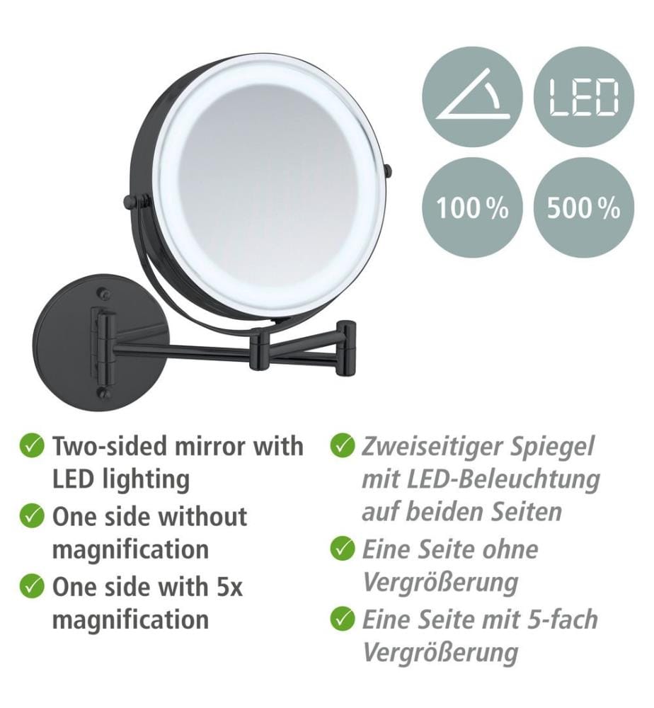 Wenko Power-Loc® LED wall mirror Lumi - Black | DeinDeal