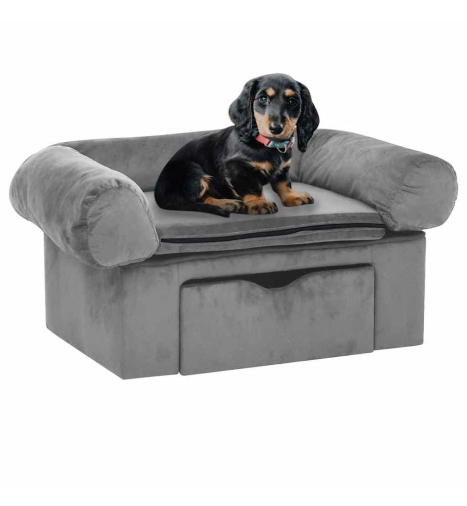 Hundesofa mit Schublade Grau 75x50x38 cm Plüsch