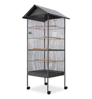Vogelkäfig mit Dach Stahl Schwarz 66x66x155 cm