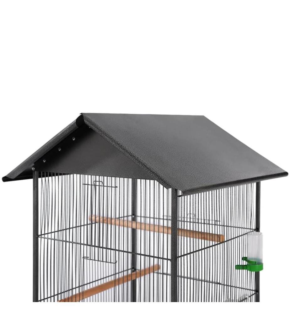 Vogelkäfig mit Dach Stahl Schwarz 66x66x155 cm