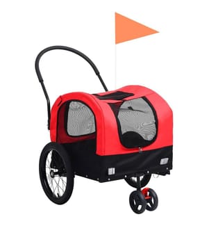 2-in-1 Fahrradanhänger für Hunde und Buggy Rot und Schwarz