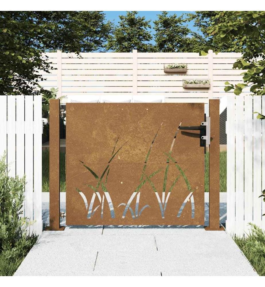 Portail de jardin 105x105 cm acier corten conception d'herbe