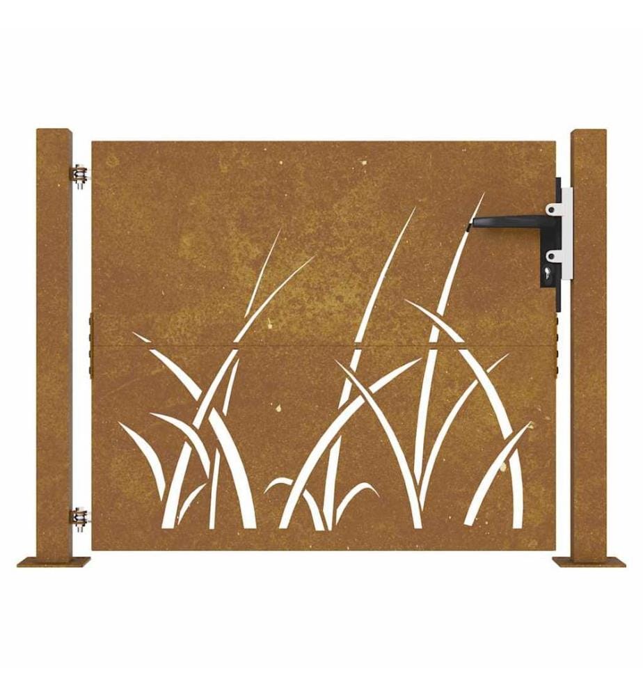 Portail de jardin 105x105 cm acier corten conception d'herbe