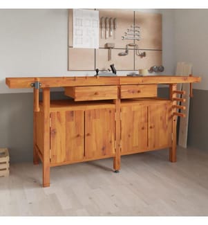 Werkbank mit Schubladen Schraubstöcken 192x62x83 cm Akazienholz