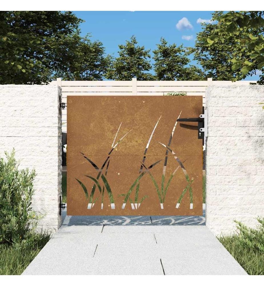 Gartentor 85x100 cm Cortenstahl Gras-Design