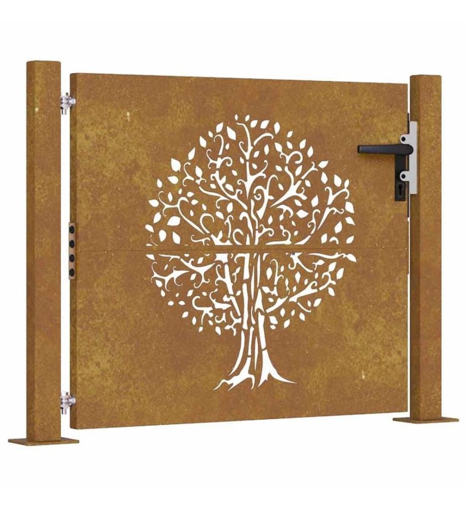 Gartentor 105x80 cm Cortenstahl Baum-Design
