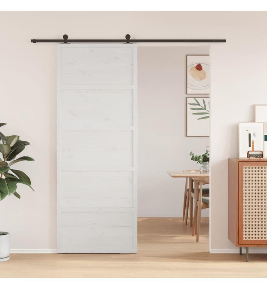 Porte de grange blanc 80x208 cm bois massif de pin