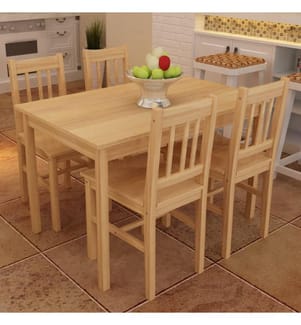 Esstisch Holztisch mit 4 Holzstühlen Esszimmerset Essgruppe