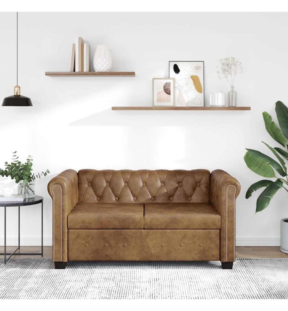 Chesterfield-Sofa 2-Sitzer Kunstleder Braun