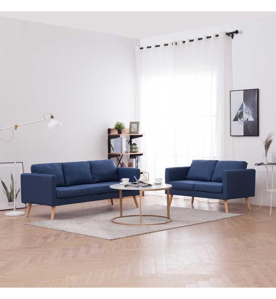 2-tlg. Sofagarnitur Stoff Blau