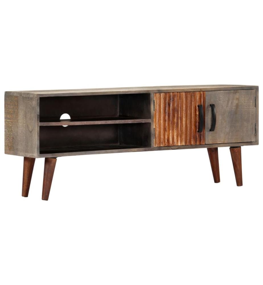 TV-Schrank Grau 130x30x46 cm Raues Mango-Massivholz