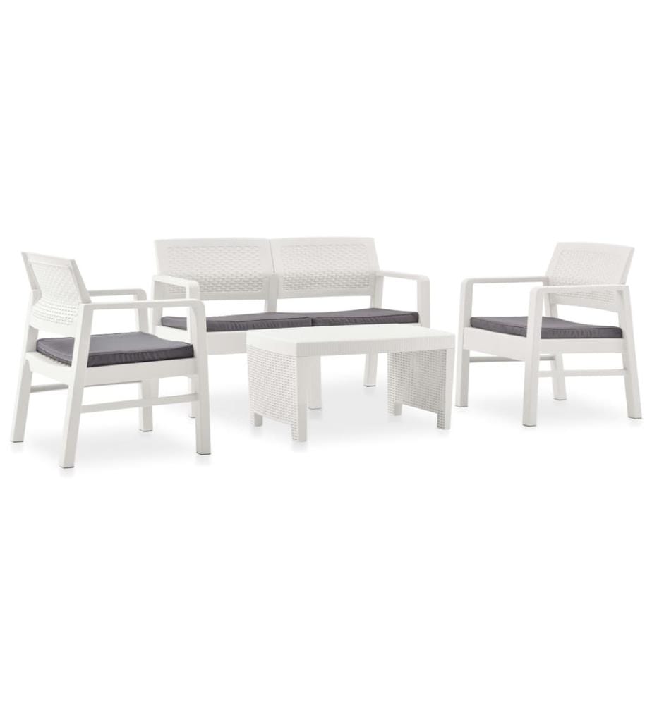 Garten-Lounge-Set mit Auflagen 4-tlg. Kunststoff Weiss