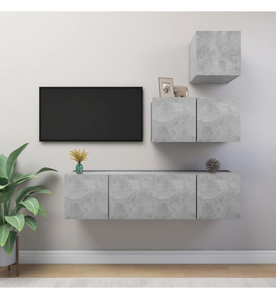 Ensemble de meubles TV 4 pcs Gris béton Bois d'ingénierie