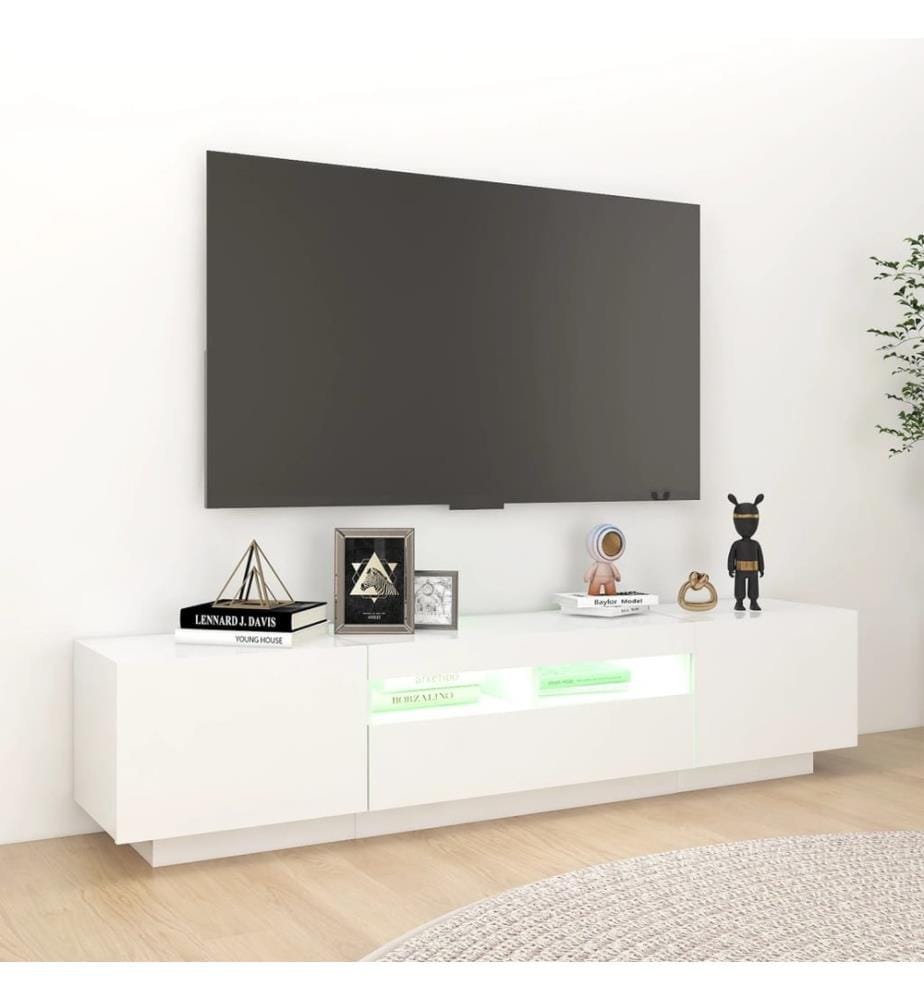 Meuble TV avec lumières LED Blanc brillant 180x35x40 cm