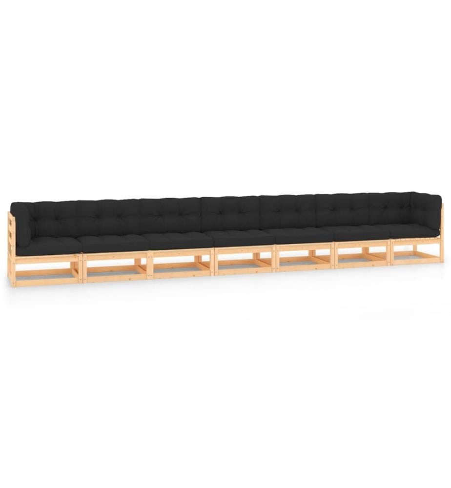 7-tlg. Garten-Lounge-Set mit Kissen Massivholz Kiefer