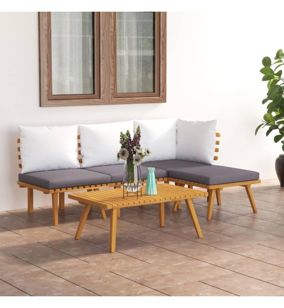 Salon de jardin 5 pcs avec coussins Bois d'acacia solide