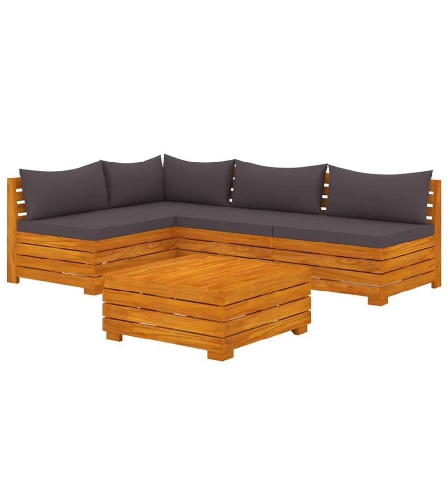 Salon de jardin 5 pcs avec coussins Bois d'acacia solide