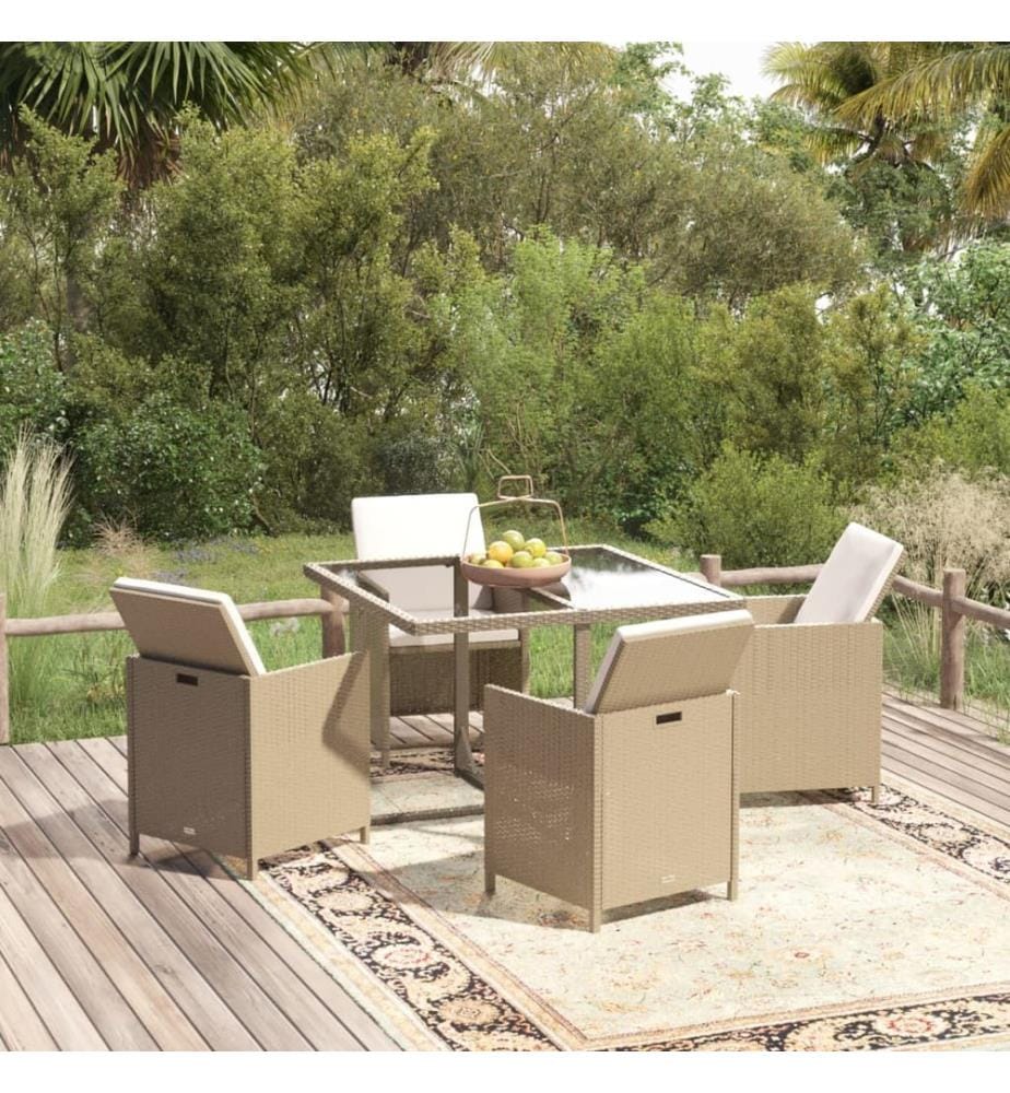 5-tlg. Garten-Essgruppe mit Kissen Poly Rattan Beige